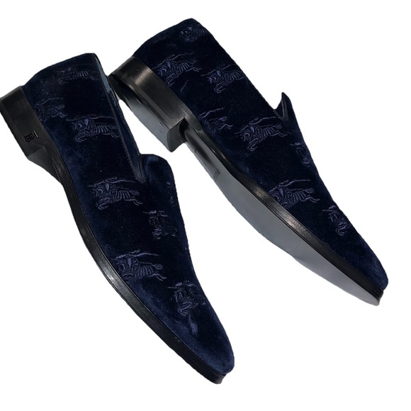 Burberry Blue Loafers Velvet Embroidered Formal Mens 8 Formal Wayne NWOB ?
